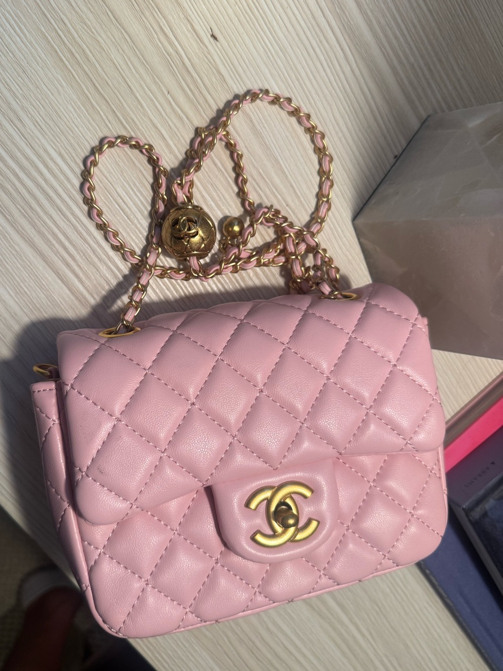 CHANEL Pink Quilted Mini Crossbody with Gold Chain - Picture 2 of 6